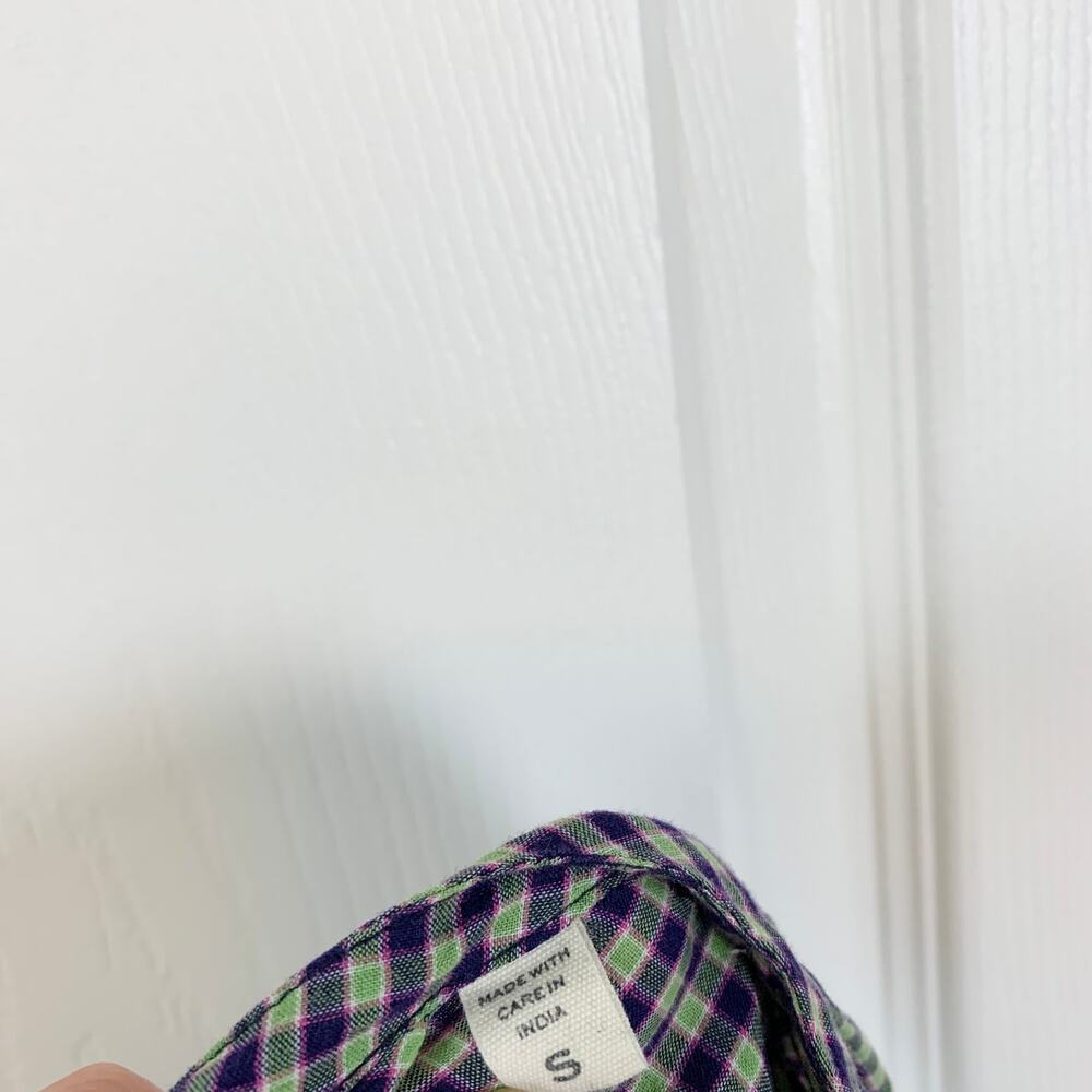 Doen Jane Button Front Blouse Checked Gingham Navy Somerset Plaid Size Small - Picture 7 of 8
